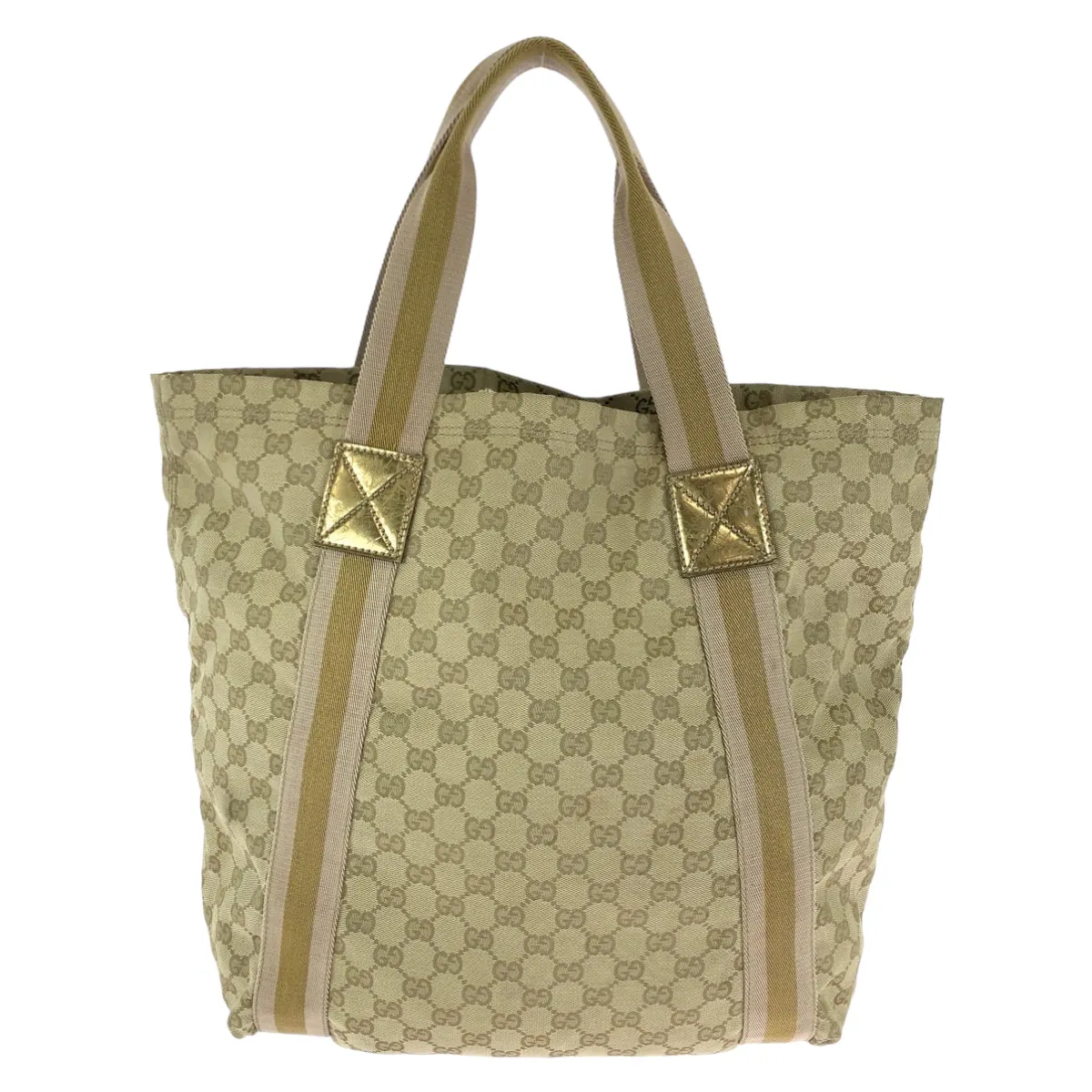 GUCCI Tote Bag 189669 GG canvas Beige gold Tote Bag Shoulder Bag Sherry line Women Used