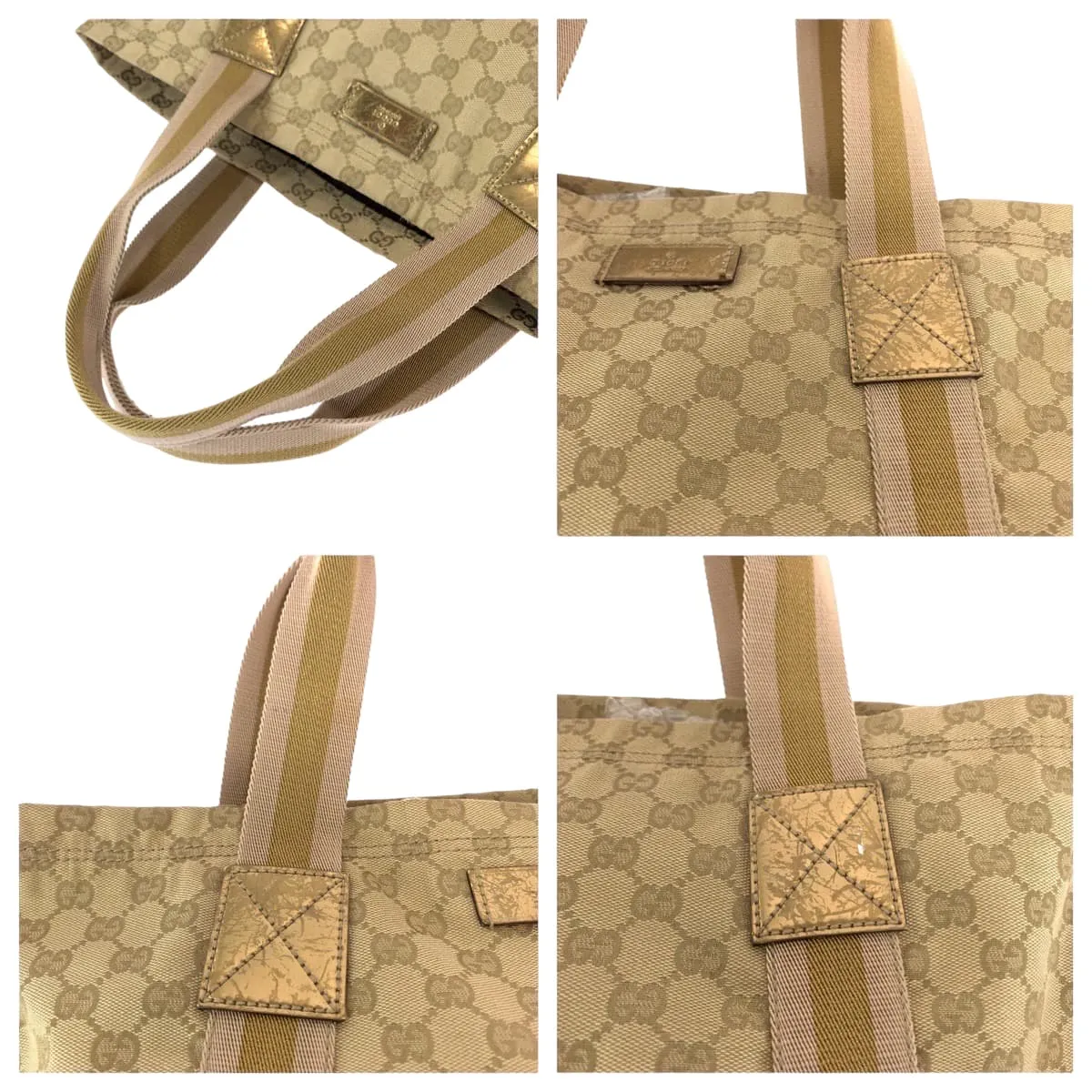 GUCCI Tote Bag 189669 GG canvas Beige gold Tote Bag Shoulder Bag Sherry line Women Used