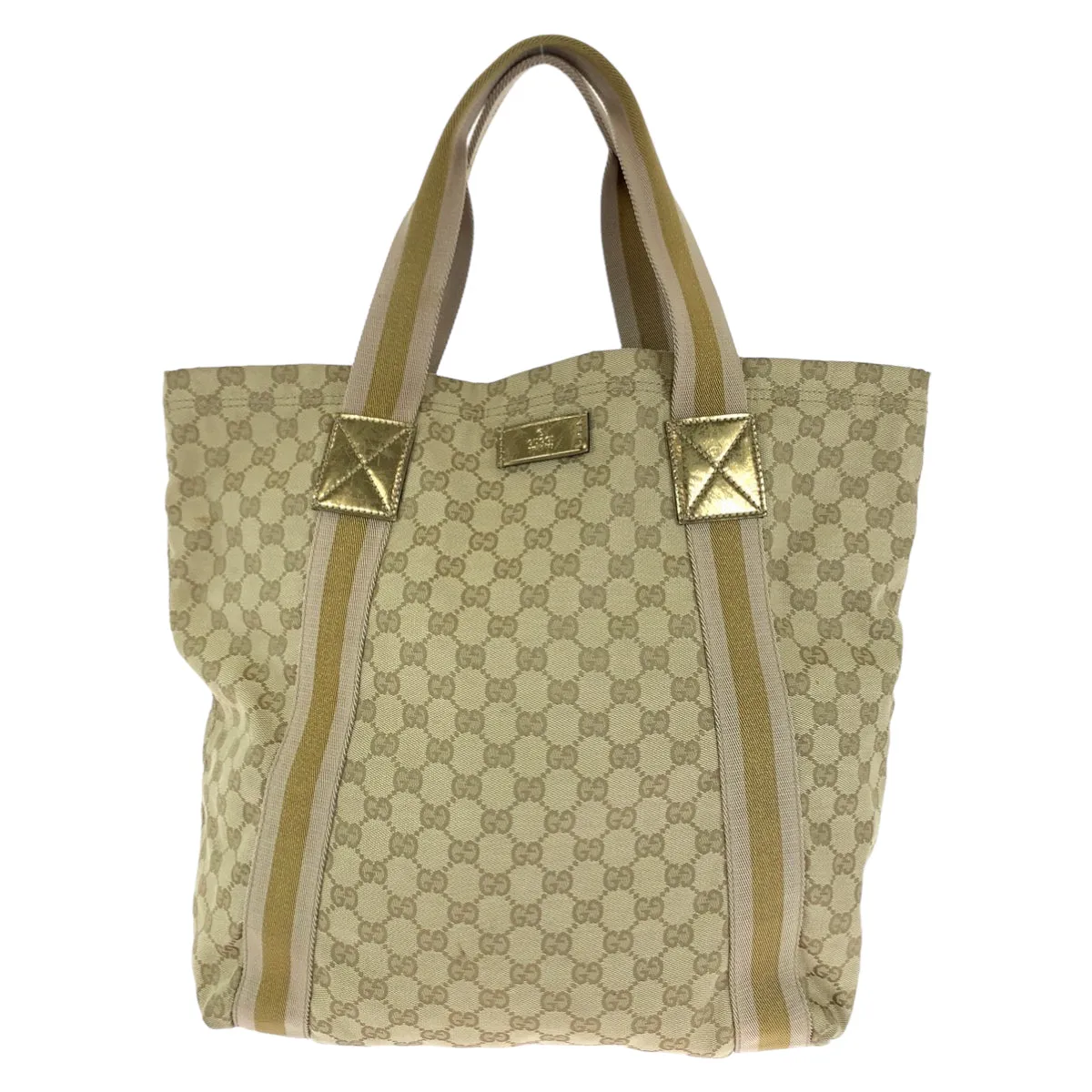 GUCCI Tote Bag 189669 GG canvas Beige gold Tote Bag Shoulder Bag Sherry line Women Used