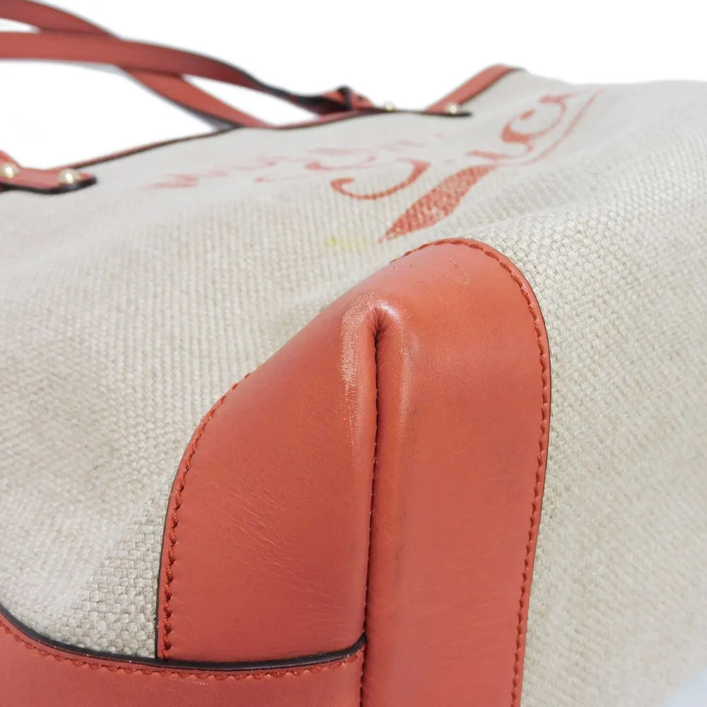 GUCCI Tote Bag 247209 linen natural Calfskin Terracotta Shoulder Bag logo Craft Medium Tote Women Used