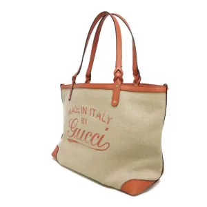 GUCCI Tote Bag 247209 linen natural Calfskin Terracotta Shoulder Bag logo Craft Medium Tote Women Used