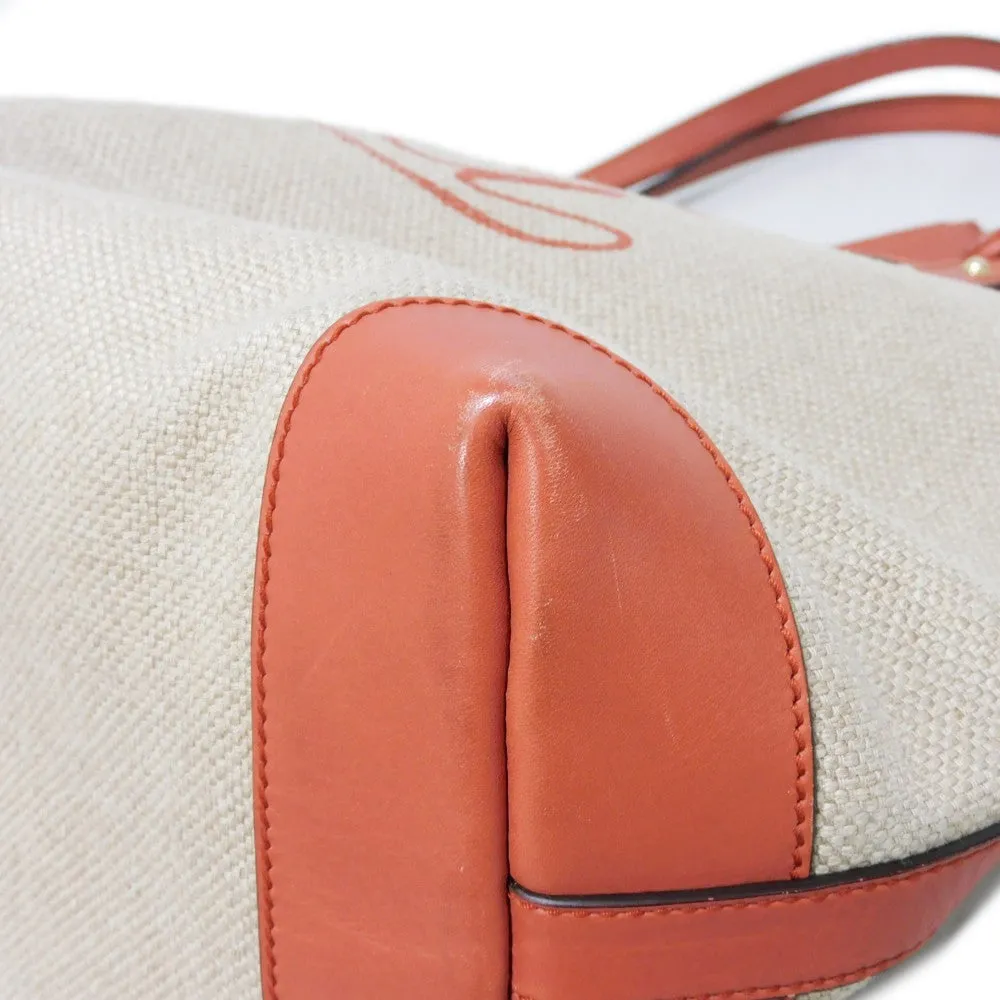 GUCCI Tote Bag 247209 linen natural Calfskin Terracotta Shoulder Bag logo Craft Medium Tote Women Used