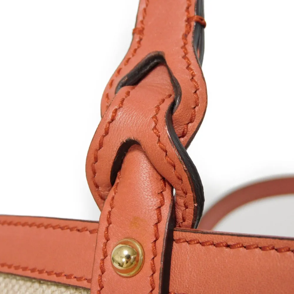 GUCCI Tote Bag 247209 linen natural Calfskin Terracotta Shoulder Bag logo Craft Medium Tote Women Used