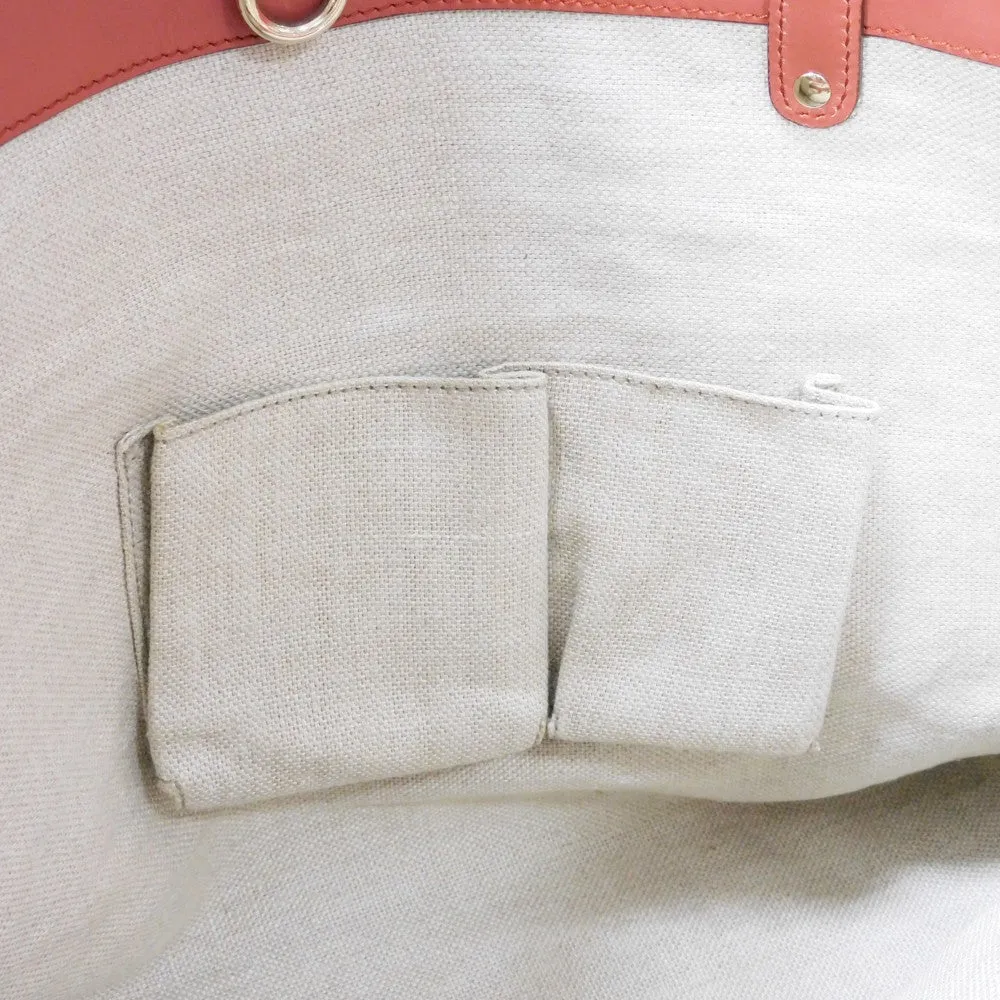 GUCCI Tote Bag 247209 linen natural Calfskin Terracotta Shoulder Bag logo Craft Medium Tote Women Used