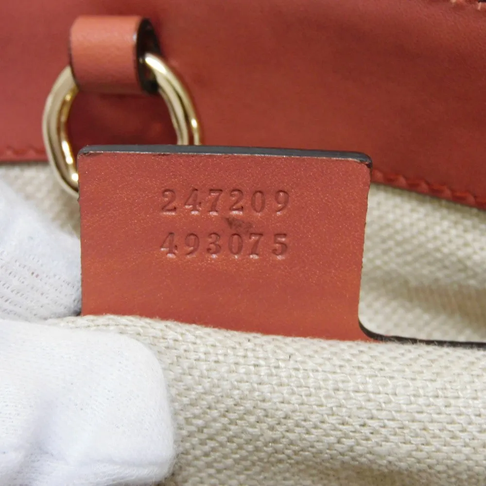 GUCCI Tote Bag 247209 linen natural Calfskin Terracotta Shoulder Bag logo Craft Medium Tote Women Used