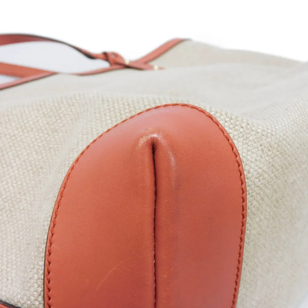 GUCCI Tote Bag 247209 linen natural Calfskin Terracotta Shoulder Bag logo Craft Medium Tote Women Used