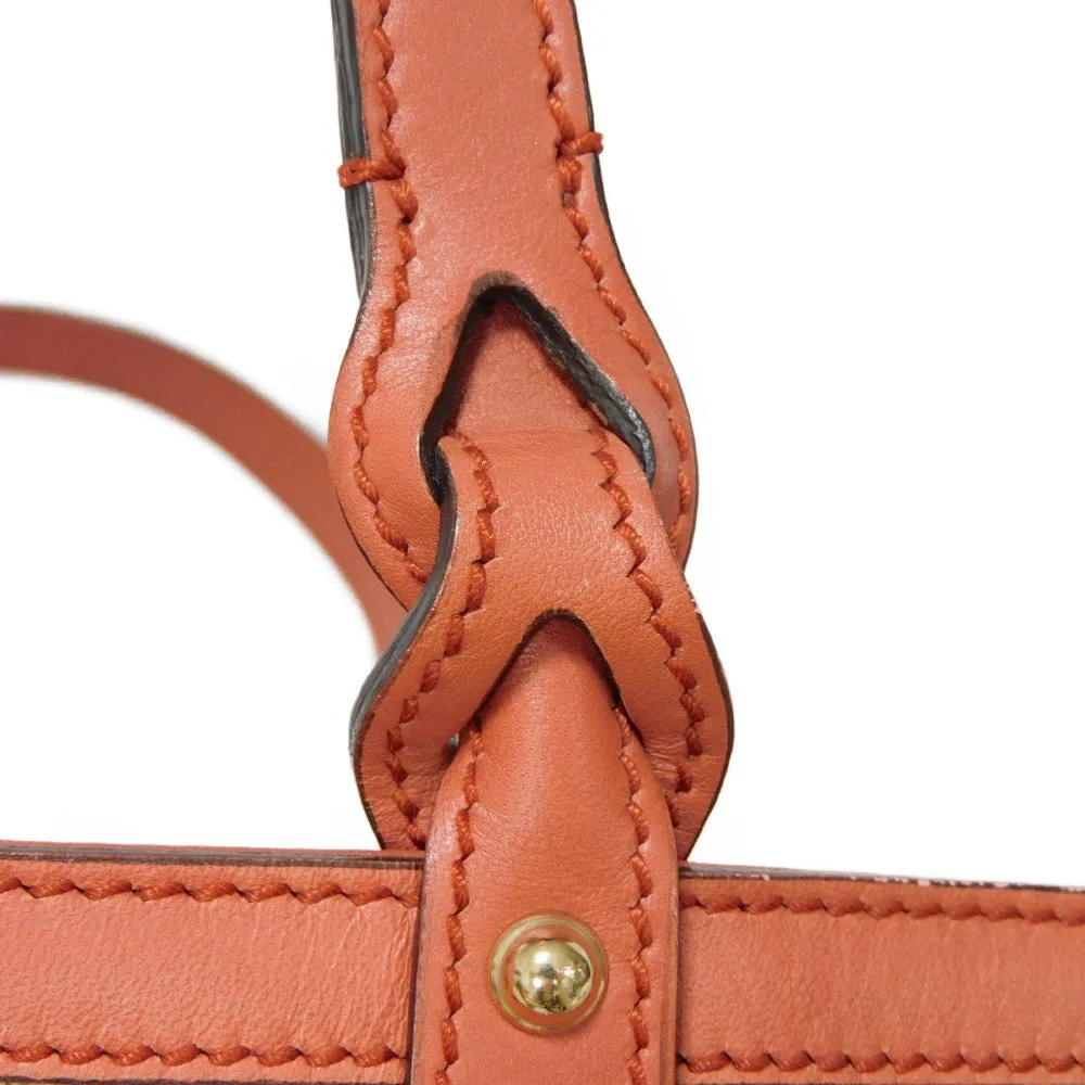 GUCCI Tote Bag 247209 linen natural Calfskin Terracotta Shoulder Bag logo Craft Medium Tote Women Used