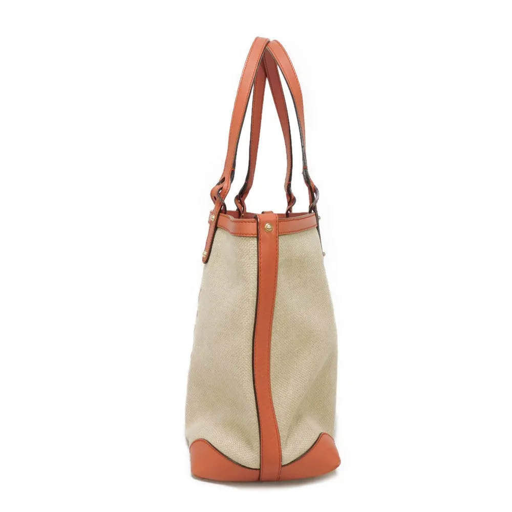 GUCCI Tote Bag 247209 linen natural Calfskin Terracotta Shoulder Bag logo Craft Medium Tote Women Used