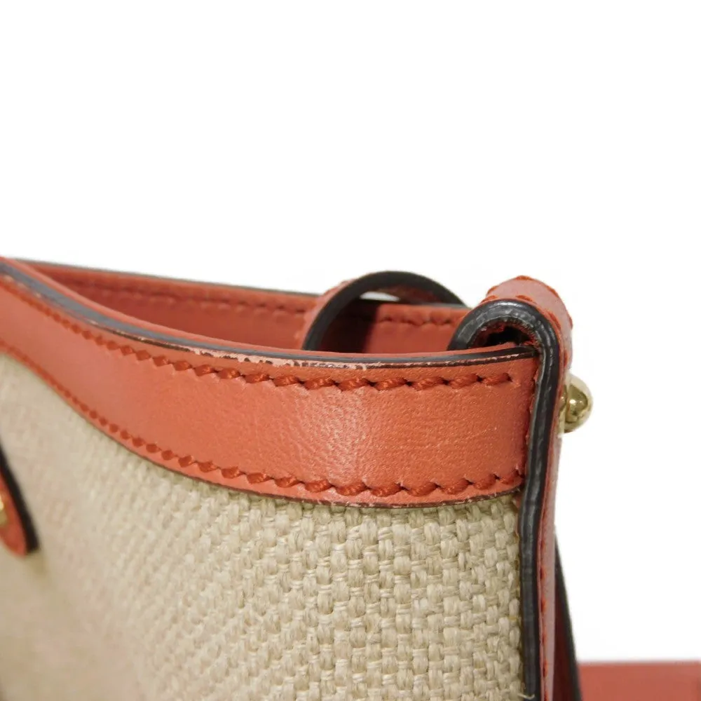 GUCCI Tote Bag 247209 linen natural Calfskin Terracotta Shoulder Bag logo Craft Medium Tote Women Used