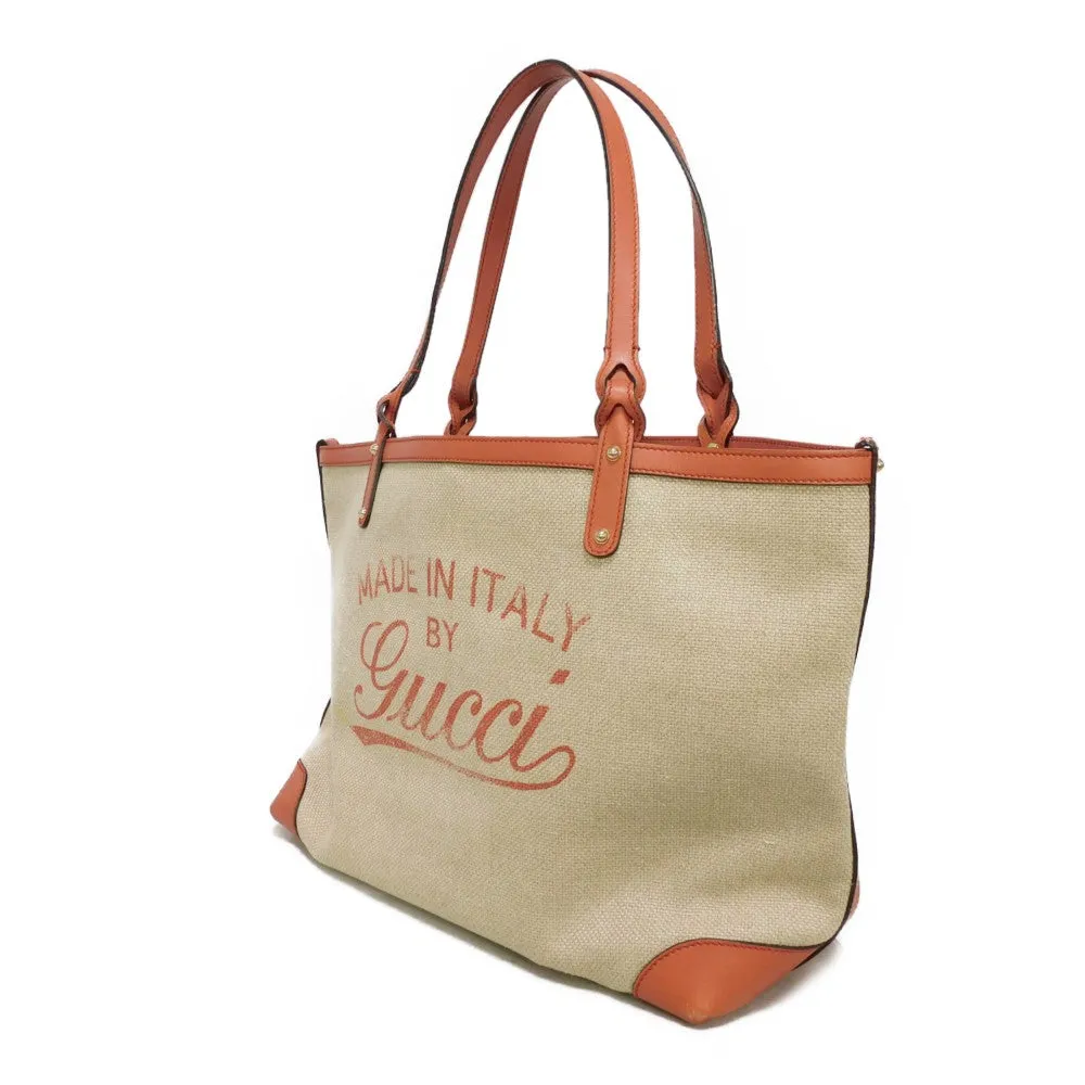 GUCCI Tote Bag 247209 linen natural Calfskin Terracotta Shoulder Bag logo Craft Medium Tote Women Used