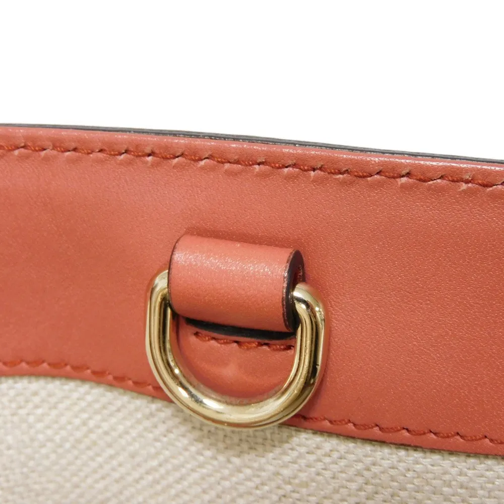 GUCCI Tote Bag 247209 linen natural Calfskin Terracotta Shoulder Bag logo Craft Medium Tote Women Used