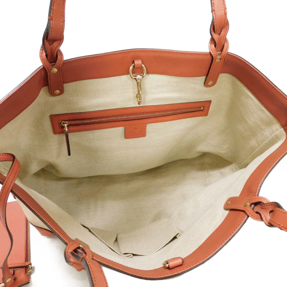GUCCI Tote Bag 247209 linen natural Calfskin Terracotta Shoulder Bag logo Craft Medium Tote Women Used