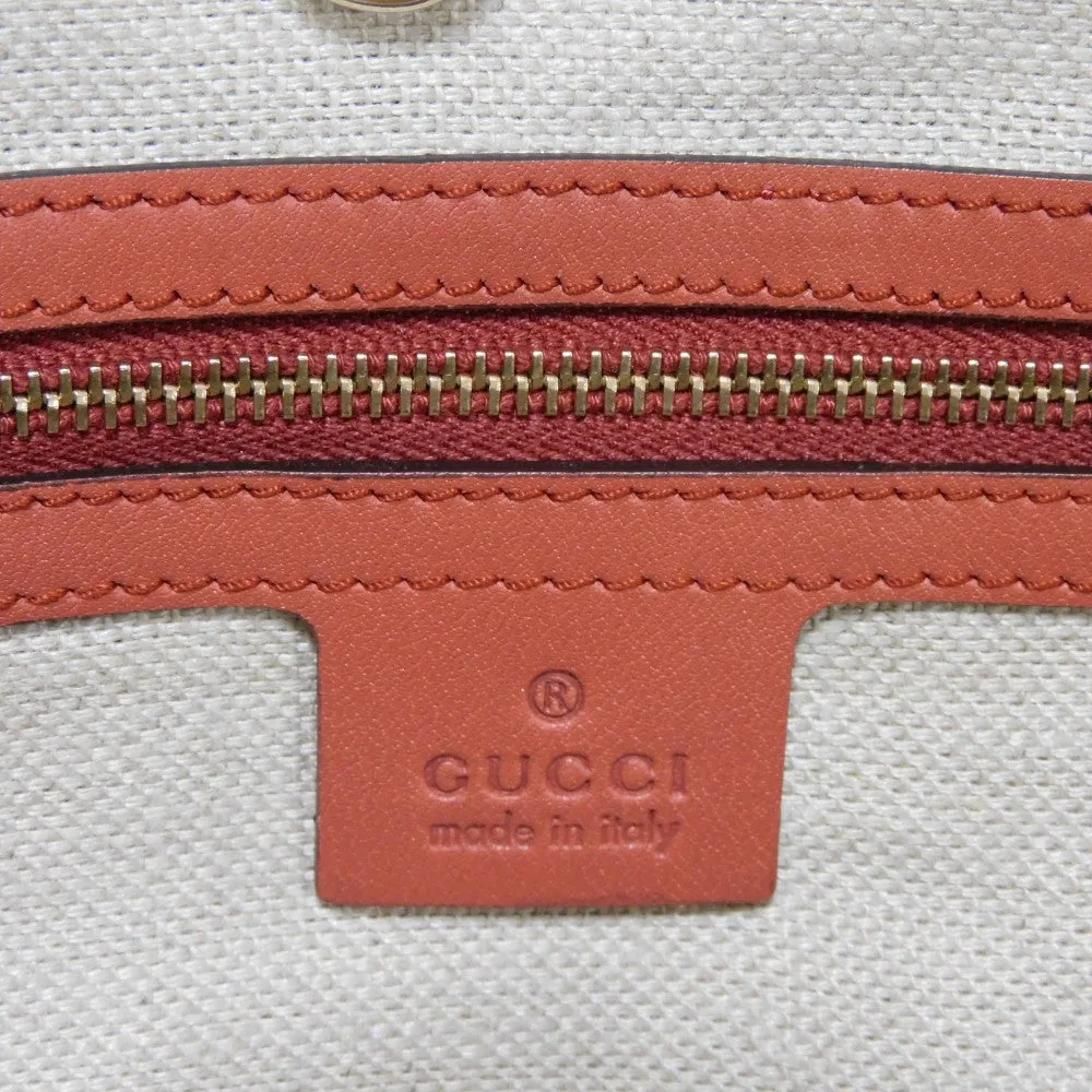 GUCCI Tote Bag 247209 linen natural Calfskin Terracotta Shoulder Bag logo Craft Medium Tote Women Used