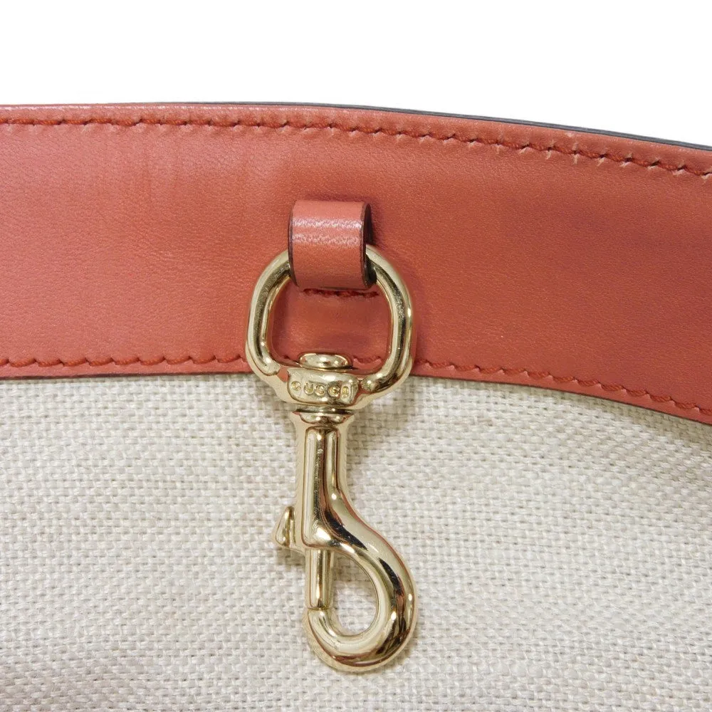 GUCCI Tote Bag 247209 linen natural Calfskin Terracotta Shoulder Bag logo Craft Medium Tote Women Used