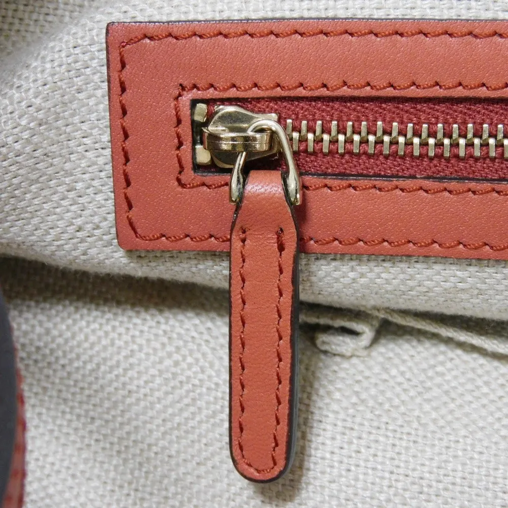 GUCCI Tote Bag 247209 linen natural Calfskin Terracotta Shoulder Bag logo Craft Medium Tote Women Used
