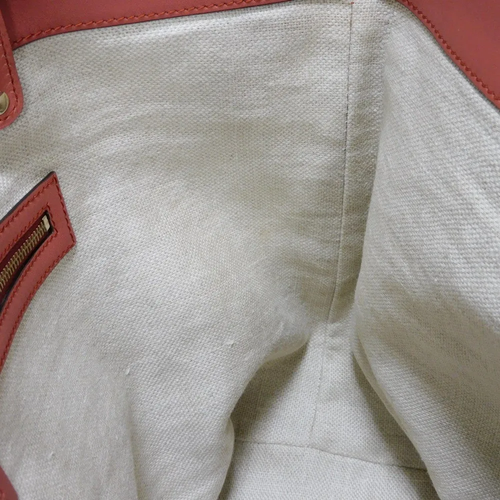 GUCCI Tote Bag 247209 linen natural Calfskin Terracotta Shoulder Bag logo Craft Medium Tote Women Used