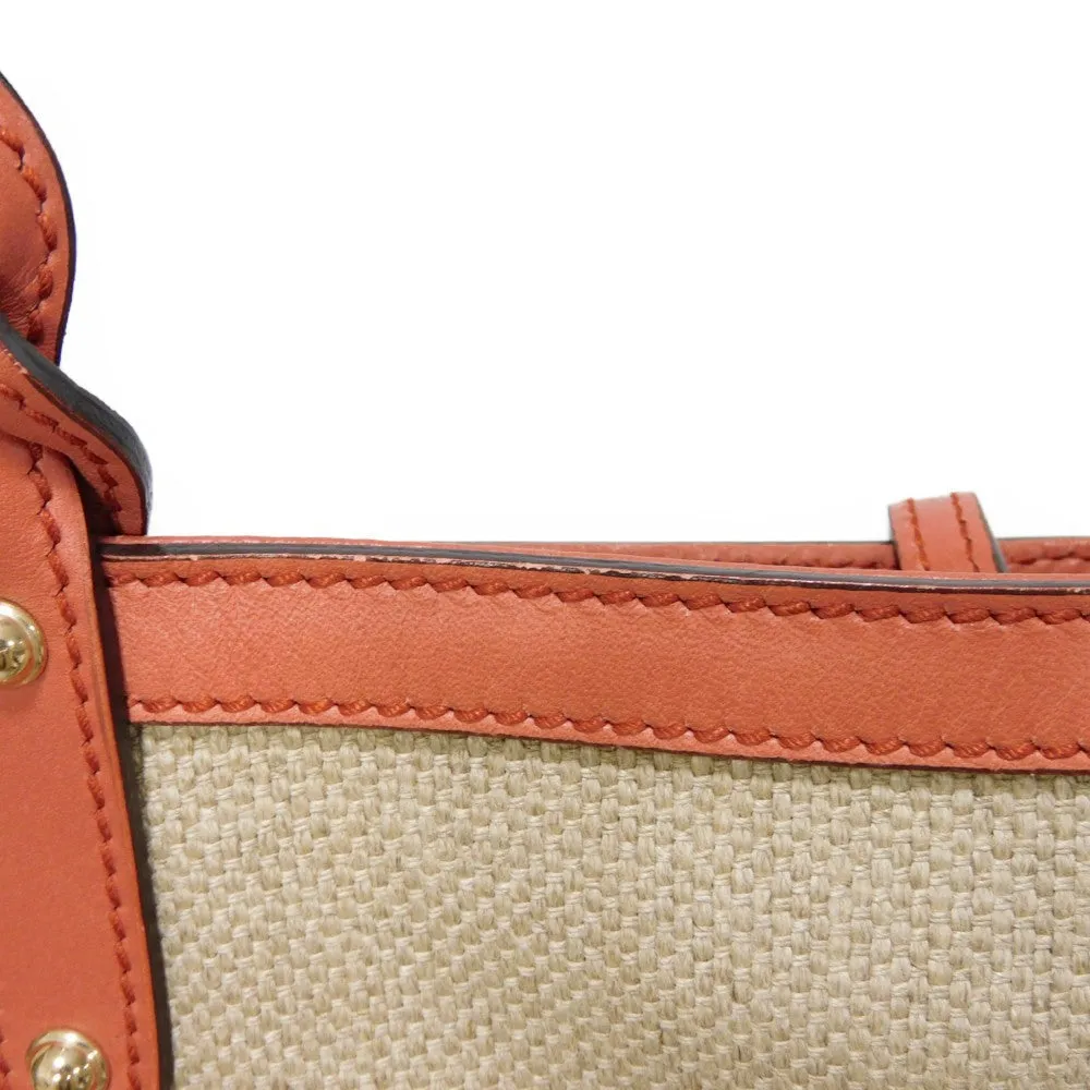 GUCCI Tote Bag 247209 linen natural Calfskin Terracotta Shoulder Bag logo Craft Medium Tote Women Used
