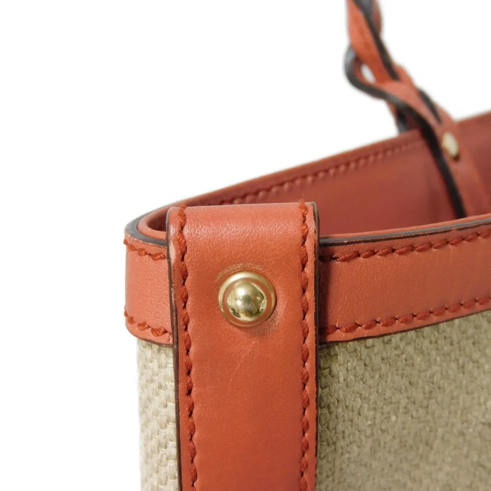 GUCCI Tote Bag 247209 linen natural Calfskin Terracotta Shoulder Bag logo Craft Medium Tote Women Used