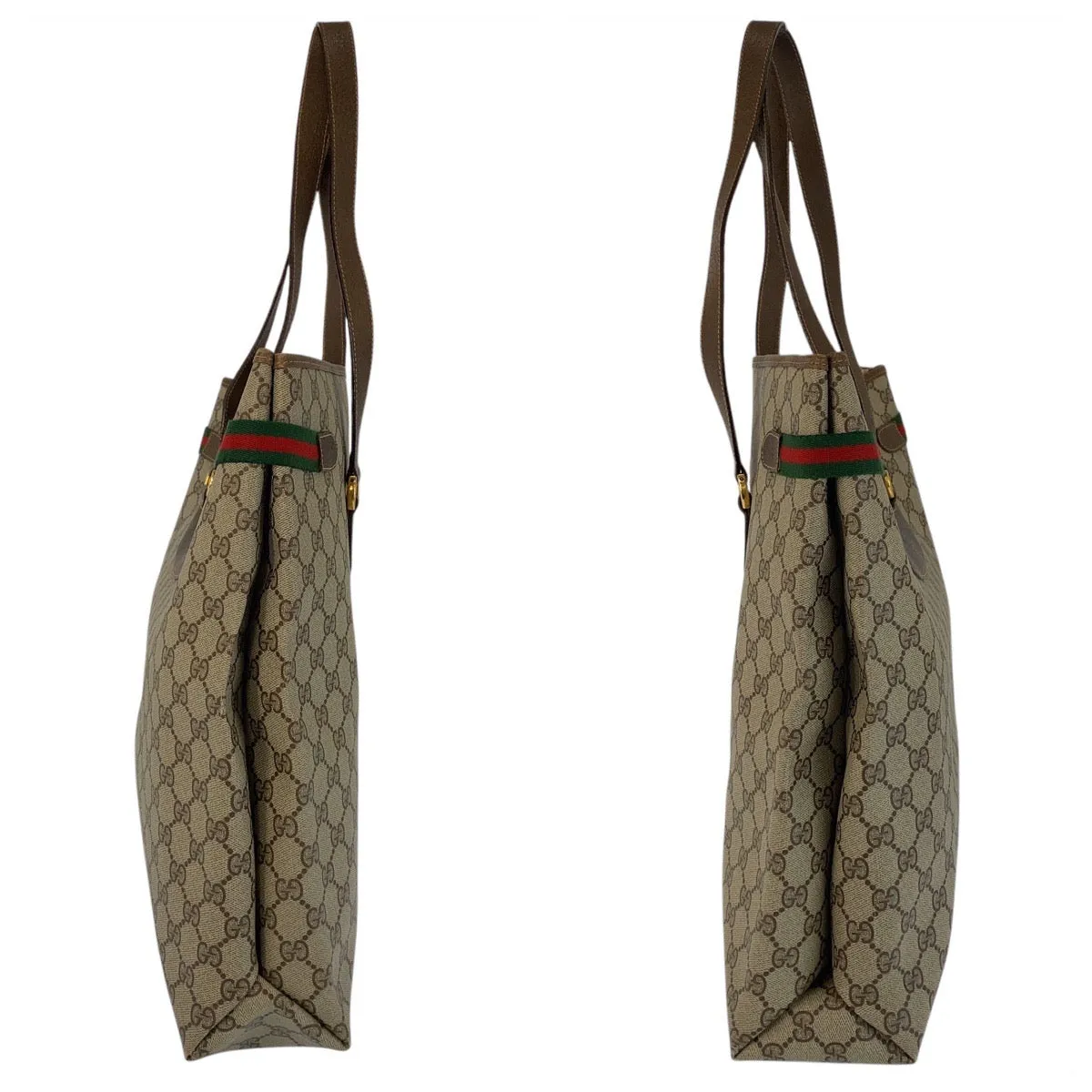 GUCCI Tote Bag 39 02 091 GG Supreme canvas, leather Beige Brown Gold Metal Tote Bag Shoulder Bag Sherry Line Old Gucci Women Used