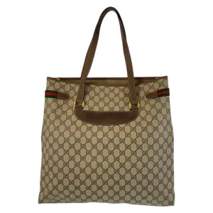 GUCCI Tote Bag 39 02 091 GG Supreme canvas, leather Beige Brown Gold Metal Tote Bag Shoulder Bag Sherry Line Old Gucci Women Used