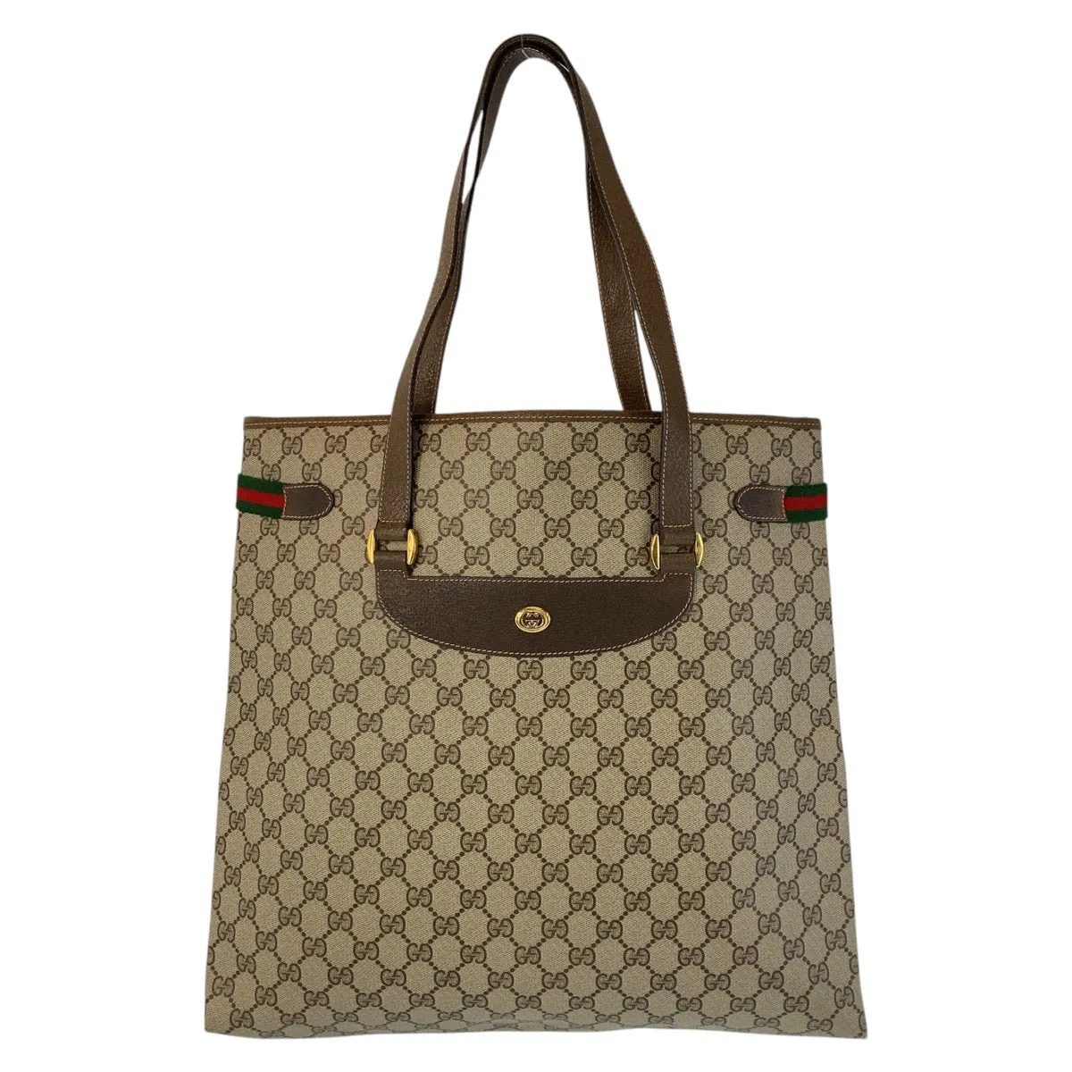 GUCCI Tote Bag 39 02 091 GG Supreme canvas, leather Beige Brown Gold Metal Tote Bag Shoulder Bag Sherry Line Old Gucci Women Used