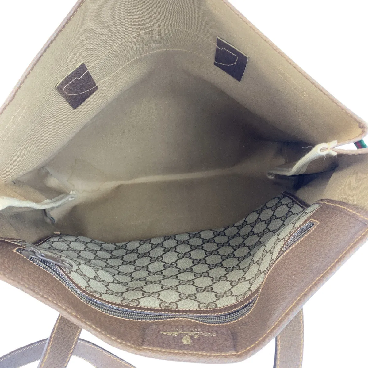 GUCCI Tote Bag 39 02 091 GG Supreme canvas, leather Beige Brown Gold Metal Tote Bag Shoulder Bag Sherry Line Old Gucci Women Used