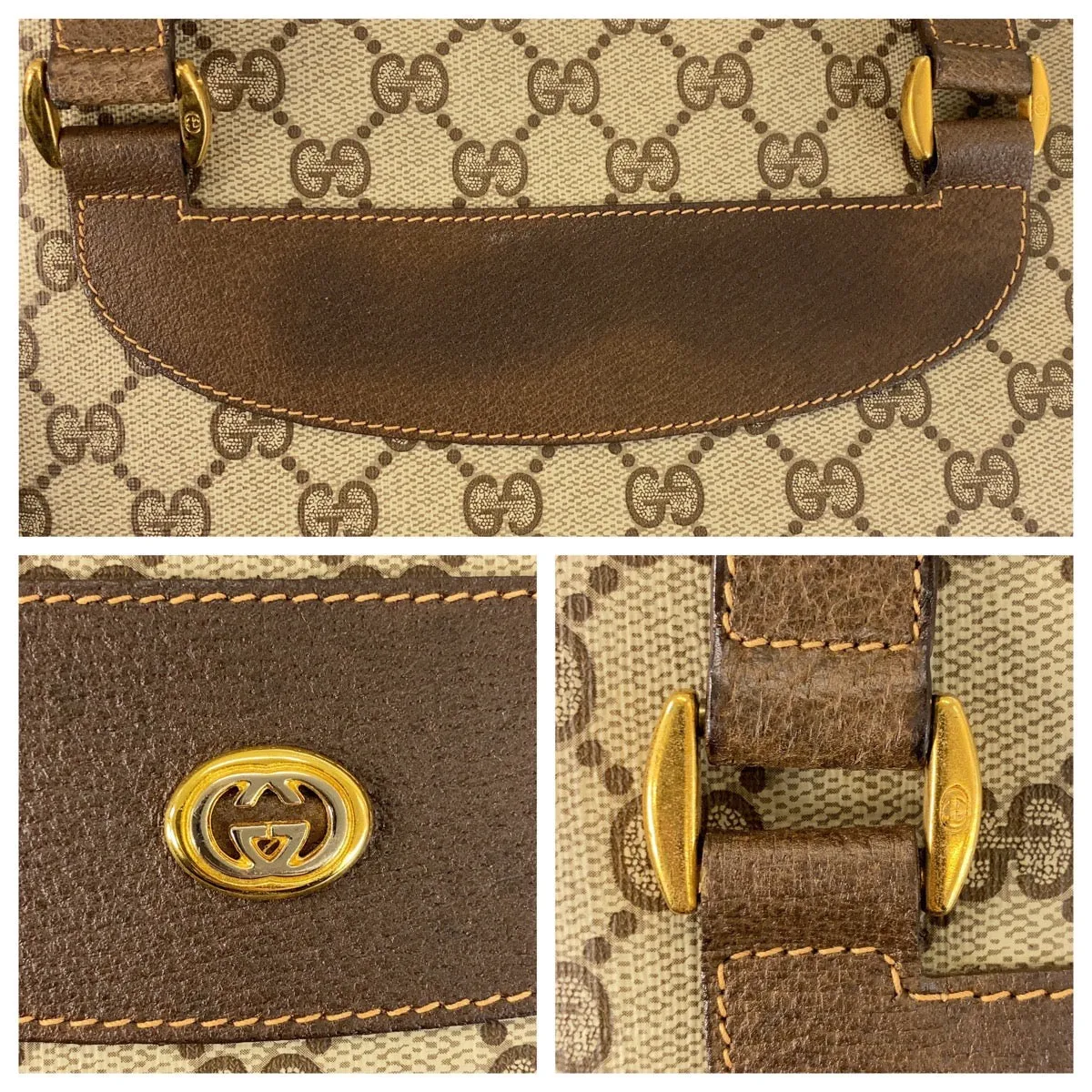 GUCCI Tote Bag 39 02 091 GG Supreme canvas, leather Beige Brown Gold Metal Tote Bag Shoulder Bag Sherry Line Old Gucci Women Used