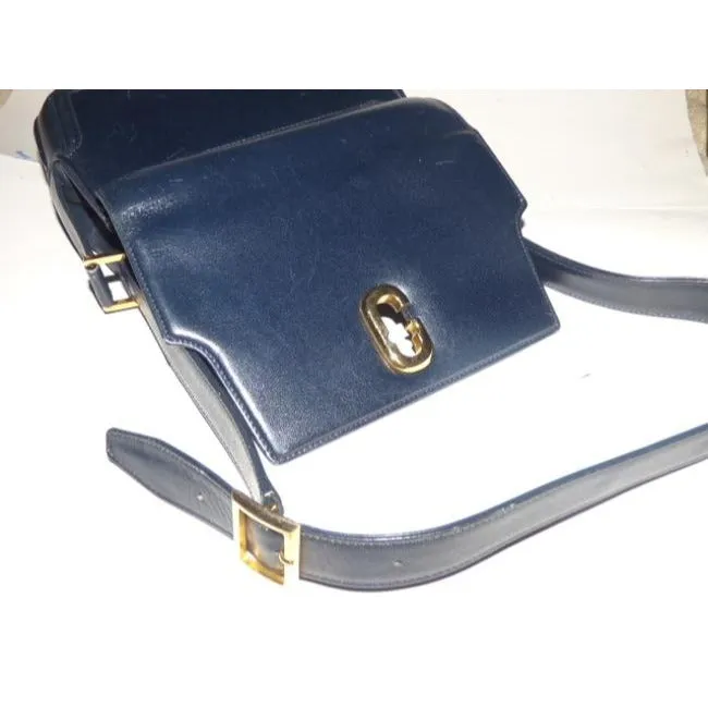 Gucci Vintage Navy Leather Shoulder Bag