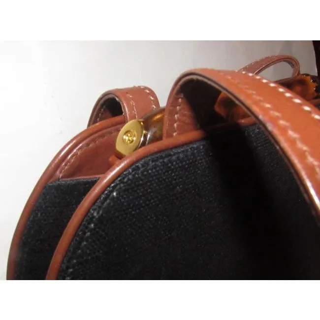 Gucci W Vtg Linenleather Top Handle Purse Accent Black Linenbrown Lthrbamboo Leather And Shoulder Ba