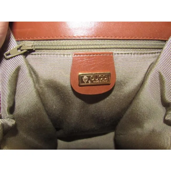 Gucci W Vtg Linenleather Top Handle Purse Accent Black Linenbrown Lthrbamboo Leather And Shoulder Ba