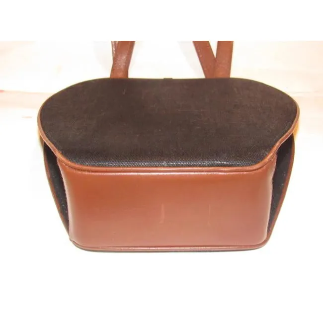 Gucci W Vtg Linenleather Top Handle Purse Accent Black Linenbrown Lthrbamboo Leather And Shoulder Ba