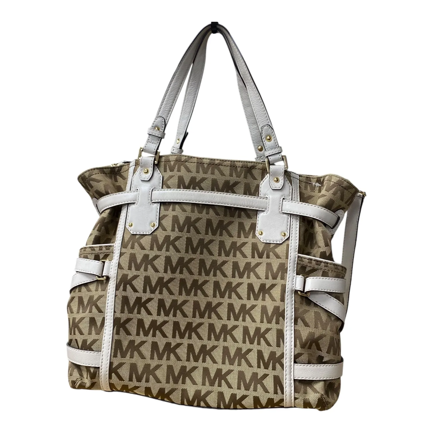 Handbag Designer By Michael Kors In Tan & White, Size:Large
