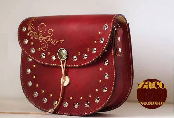 Handcraft retro crossbody leather rivet hand dyed shoulder bag /handbag for women