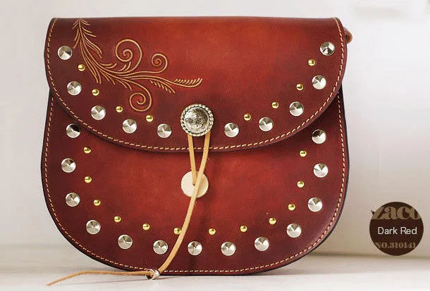 Handcraft retro crossbody leather rivet hand dyed shoulder bag /handbag for women
