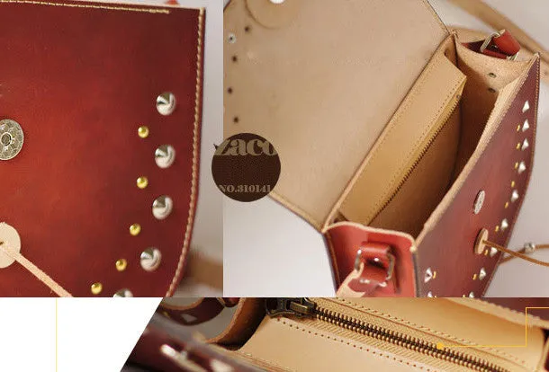 Handcraft retro crossbody leather rivet hand dyed shoulder bag /handbag for women