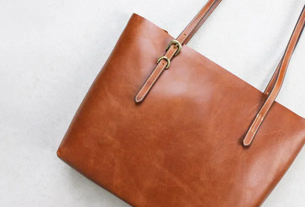 Handmade black leather tote bag vintage shoulder bag shopper bag women