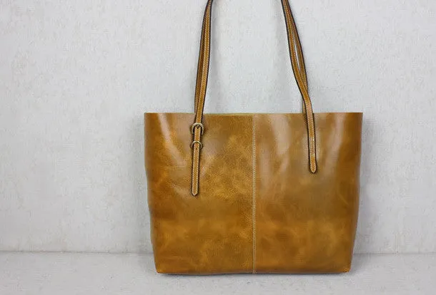 Handmade black leather tote bag vintage shoulder bag shopper bag women