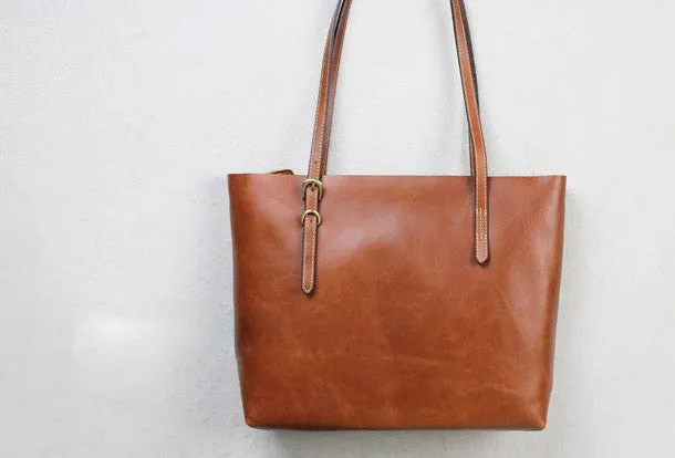 Handmade black leather tote bag vintage shoulder bag shopper bag women
