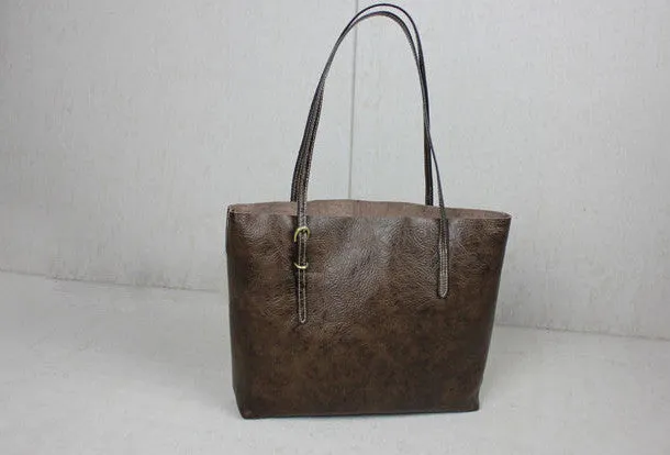 Handmade black leather tote bag vintage shoulder bag shopper bag women