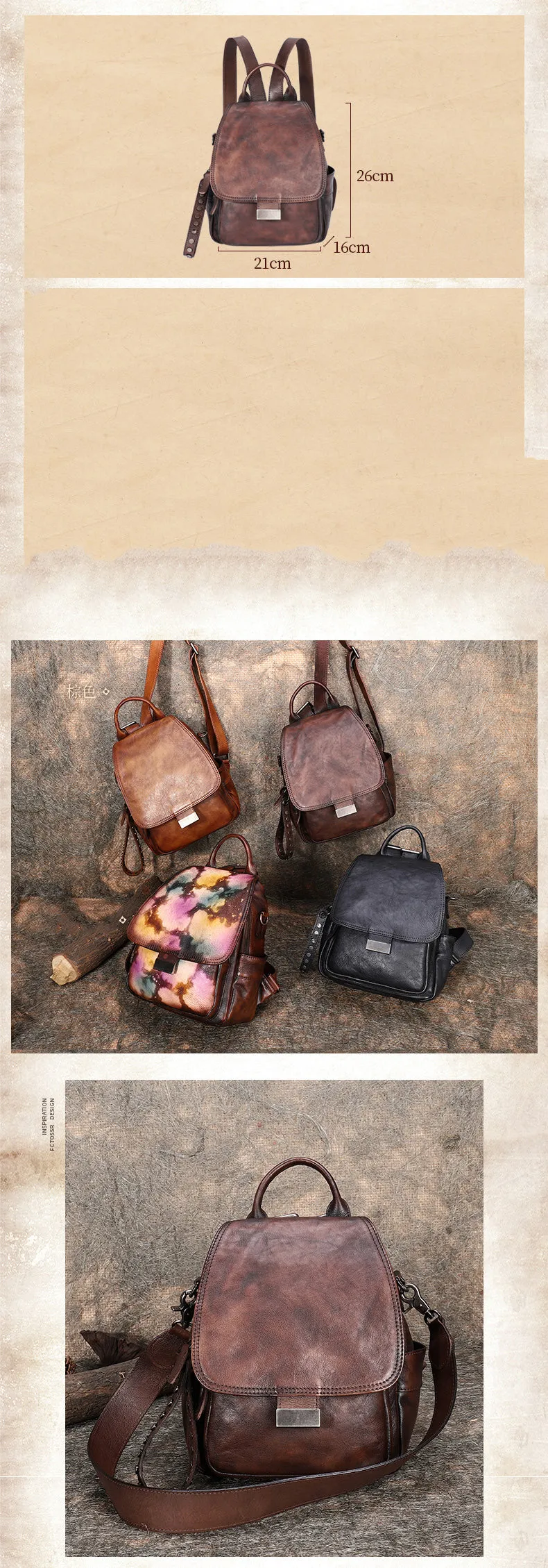 Handmade Convertible Leather Backpacks Womens Best Leather Shoulder Purse School Rucksack