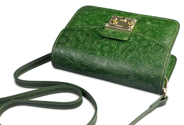 Handmade crossbody bag leather shoulder bag purse floral leather for women
