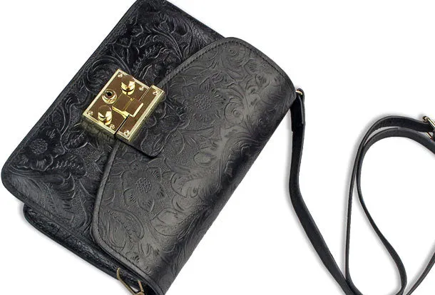 Handmade crossbody bag leather shoulder bag purse floral leather for women