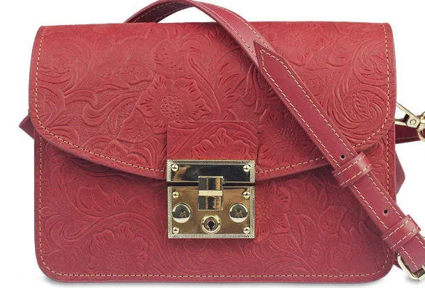 Handmade crossbody bag leather shoulder bag purse floral leather for women