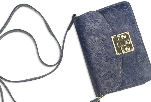 Handmade crossbody bag leather shoulder bag purse floral leather for women