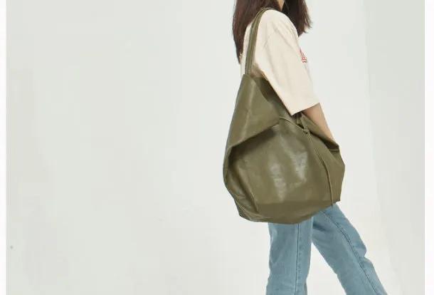 Handmade Genuine Leather Handbag Large Tote Bag Shopper Bag Shoulder Bag Purse For Women