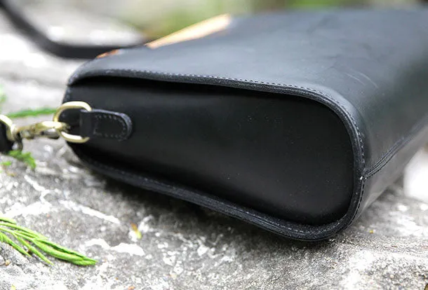 Handmade handbag black purse leather crossbody bag shoulder bag women