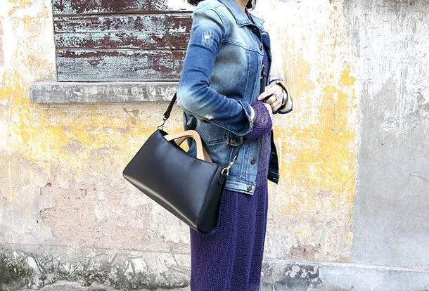 Handmade handbag black purse leather crossbody bag shoulder bag women