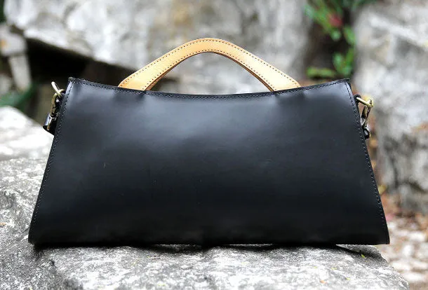 Handmade handbag black purse leather crossbody bag shoulder bag women