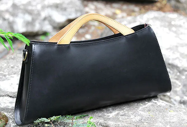 Handmade handbag black purse leather crossbody bag shoulder bag women