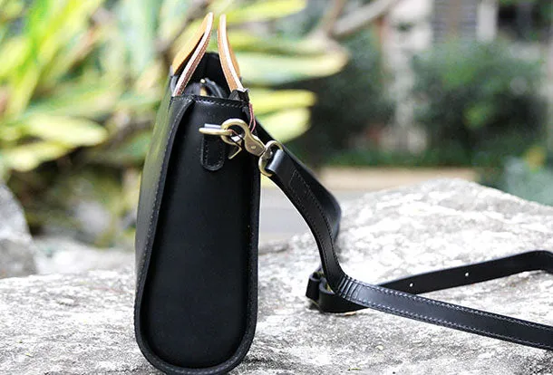Handmade handbag black purse leather crossbody bag shoulder bag women